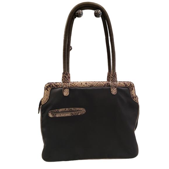 Womens Brighton Handbag Faux Python Trim Shoulder Bag Black Snakeskin Purse - Picture 11 of 16